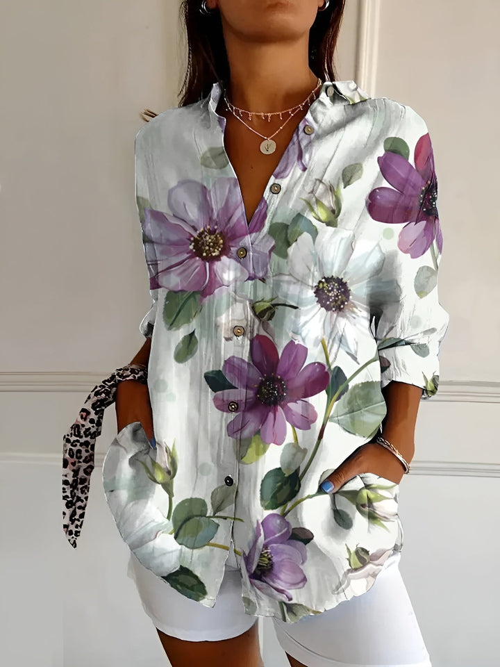 Éloane™ | Botanische Blouse met Vogelprint 🌿🕊️